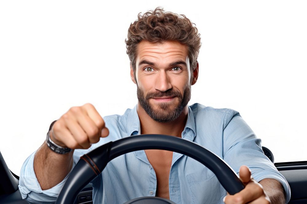 Men look camera hold steering wheel driving car vehicle adult men. AI generated Image by rawpixel.