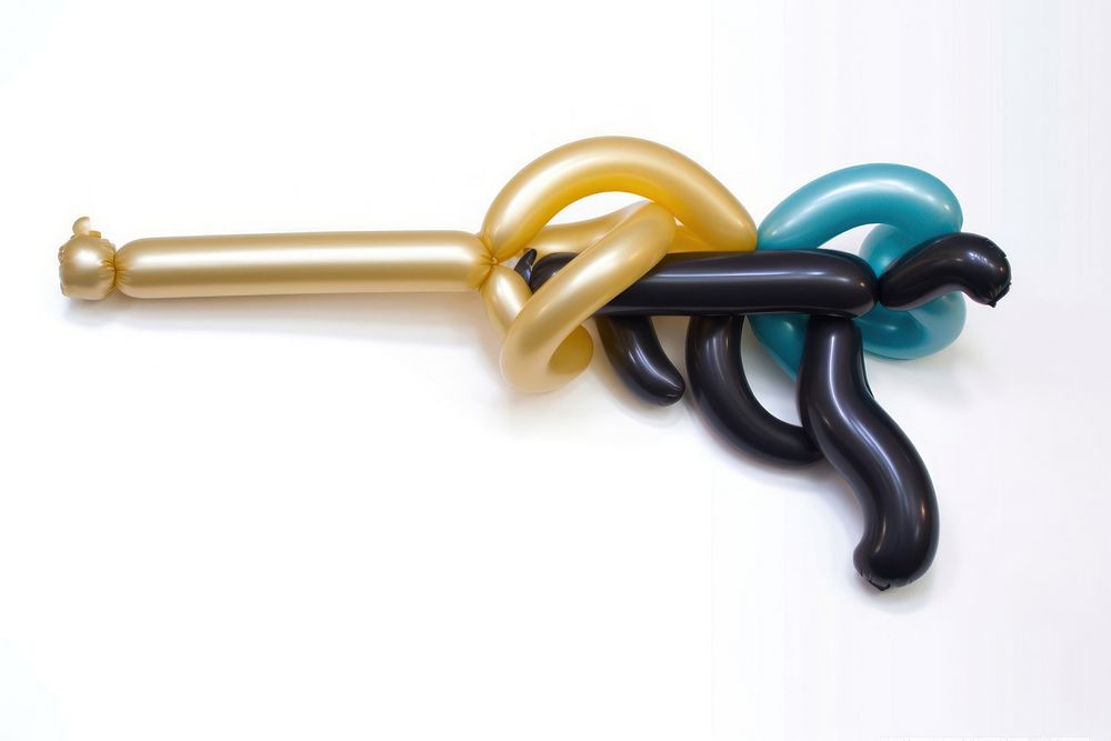 A balloon twisting in the shape of a gun balloon white background trumpet pretzel. AI generated Image by rawpixel.