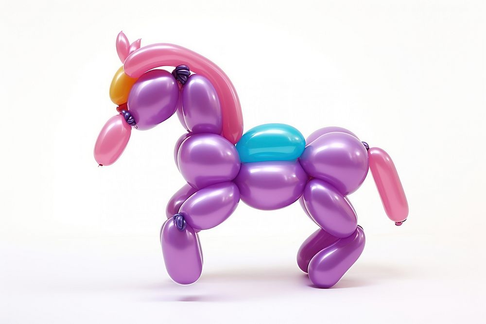 A balloon twisting in the shape of a horse purple white background representation. AI generated Image by rawpixel.