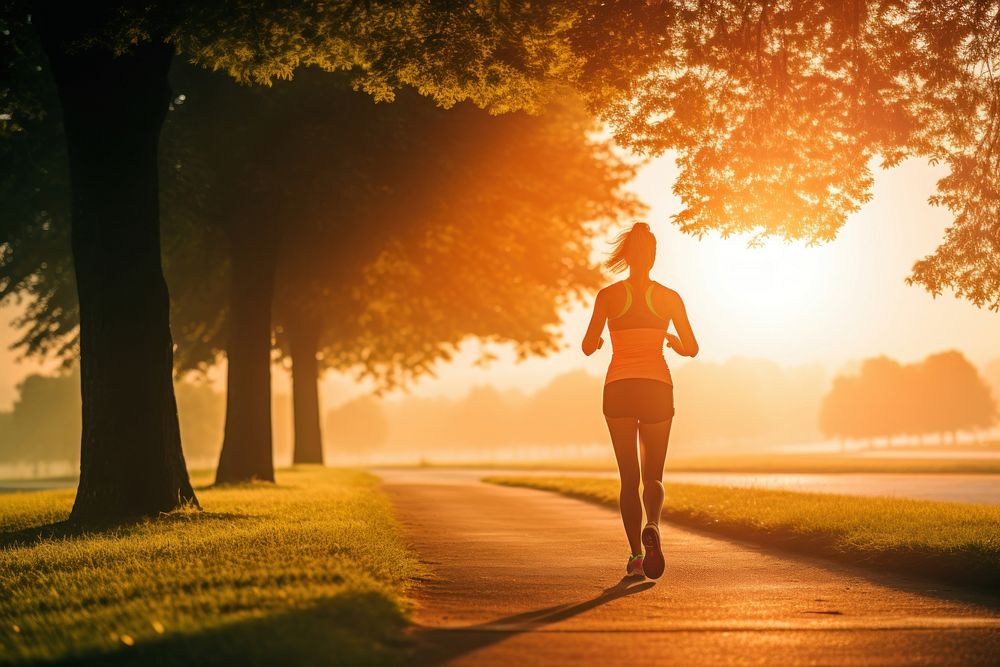 Woman running in hill park jogging sports adult. AI generated Image by rawpixel.