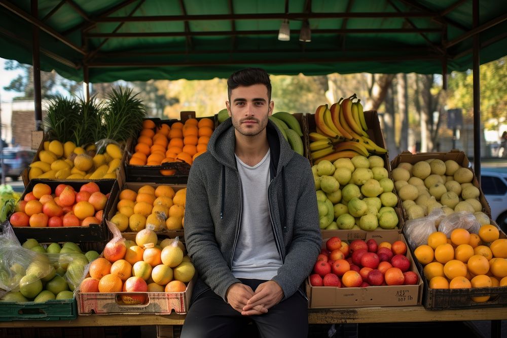 Man at a roadside fruit stand portrait market adult. AI generated Image by rawpixel.