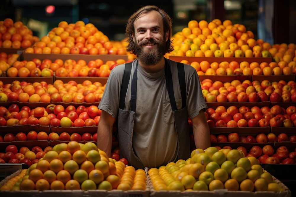 Fruits portrait market apple. AI generated Image by rawpixel.