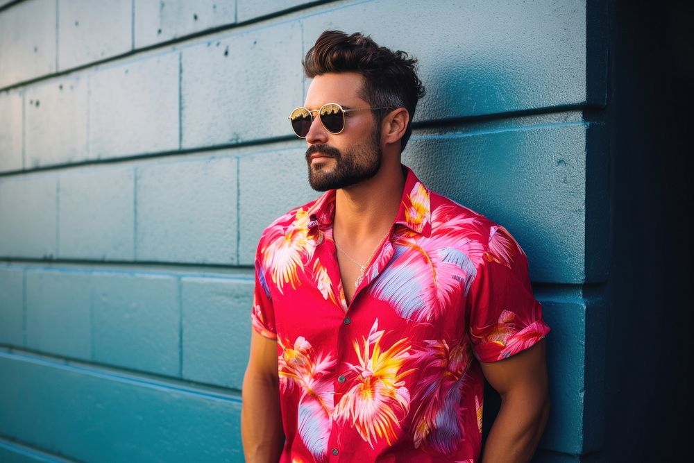 Man in a hawaiian shirt sunglasses fashion adult. AI generated Image by rawpixel.