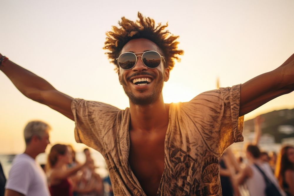 Black man sunglasses festival laughing. AI generated Image by rawpixel.