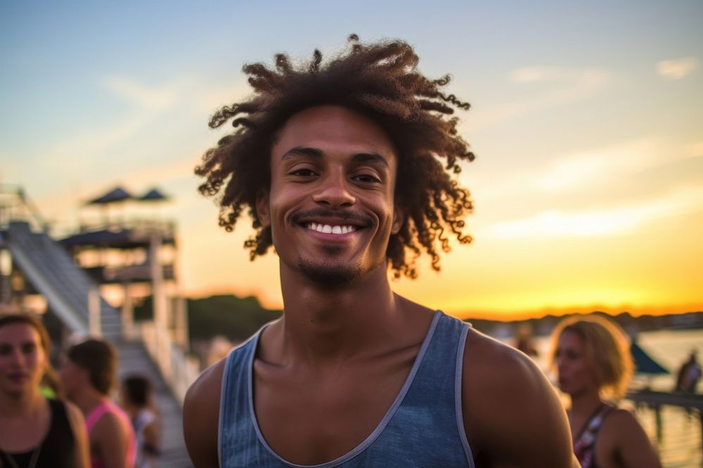 Black man portrait outdoors sunset. AI generated Image by rawpixel.