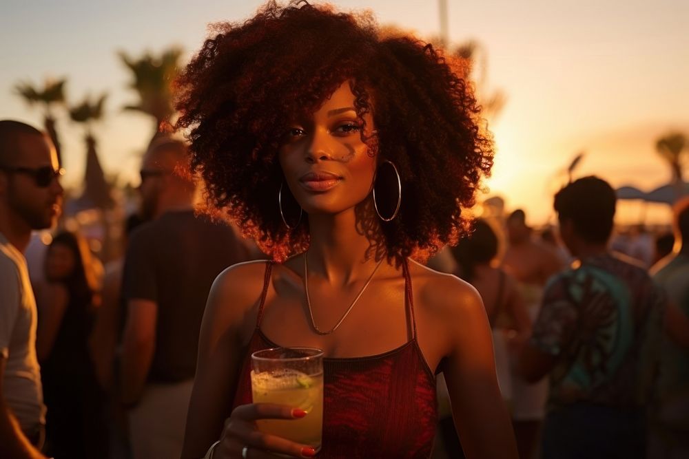 Black woman summer sunset adult. AI generated Image by rawpixel.