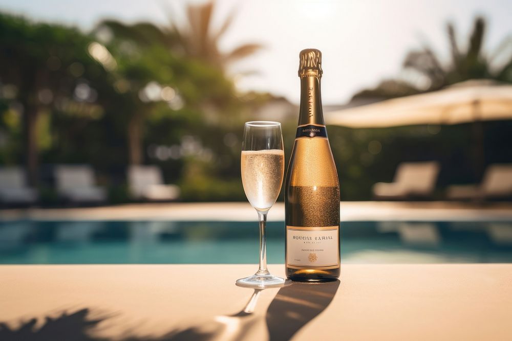 Champagne bottle outdoors drink refreshment. AI generated Image by rawpixel.