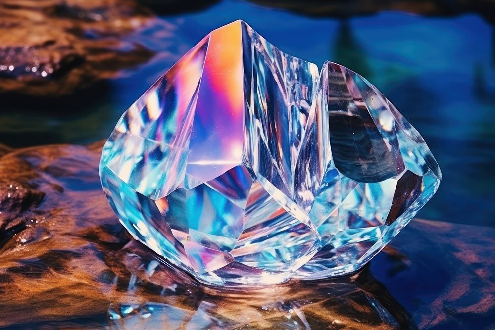 Iridescent crystal gemstone jewelry diamond. AI generated Image by rawpixel.