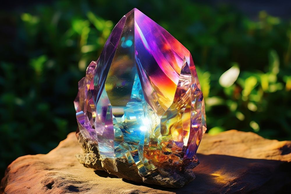 Iridescent crystal gemstone amethyst mineral. 