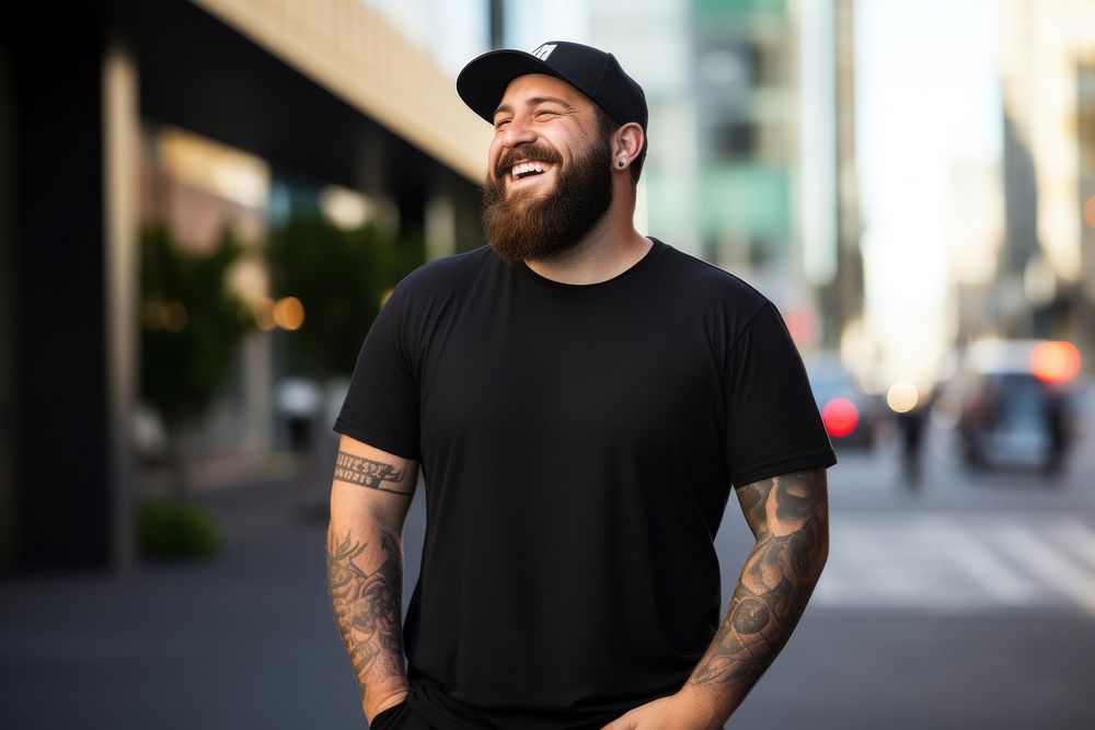 Plus size latino man photography laughing portrait. AI generated Image by rawpixel.
