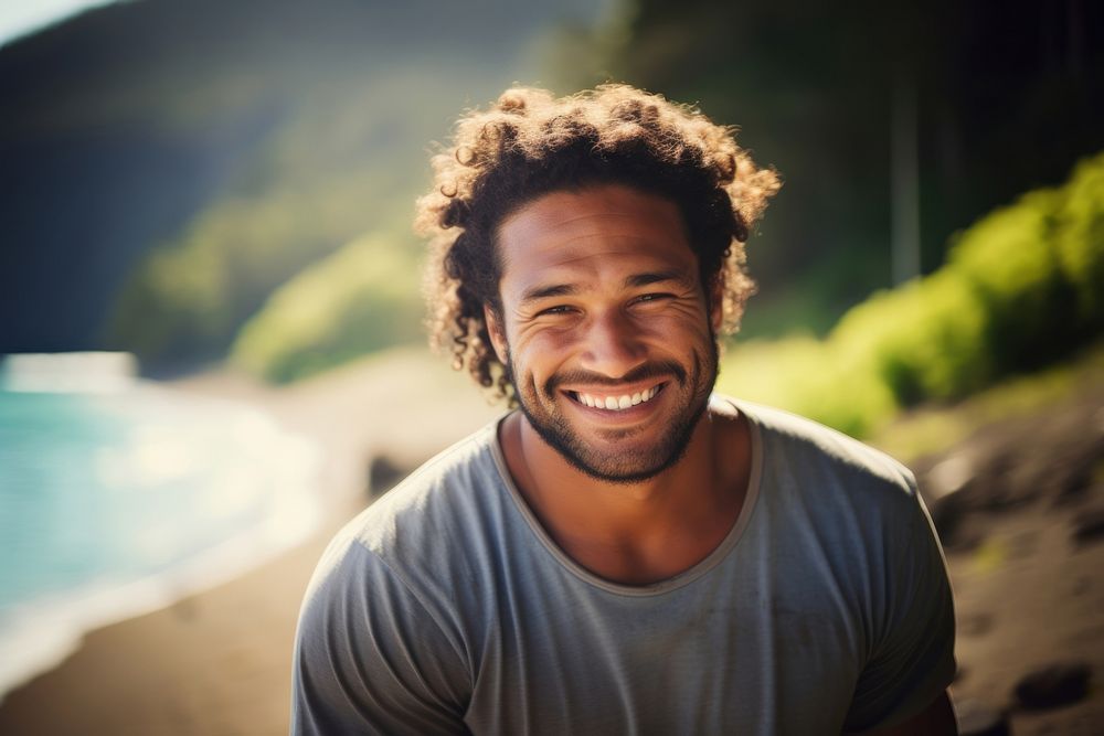 Young samoan man laughing portrait smiling. AI generated Image by rawpixel.