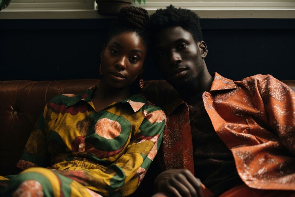 African couple photography portrait couch. AI generated Image by rawpixel.
