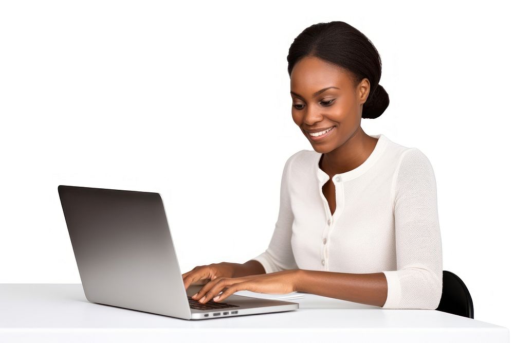 African American woman computer sitting working. AI generated Image by rawpixel.
