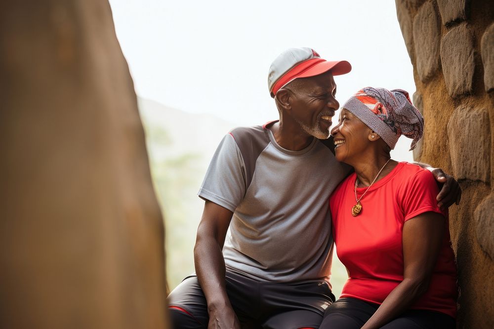 African elderly couple jokking portrait looking adult. AI generated Image by rawpixel.