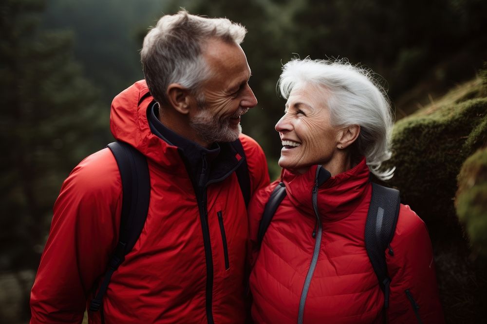 Elderly couple hiking adult happy togetherness. AI generated Image by rawpixel.