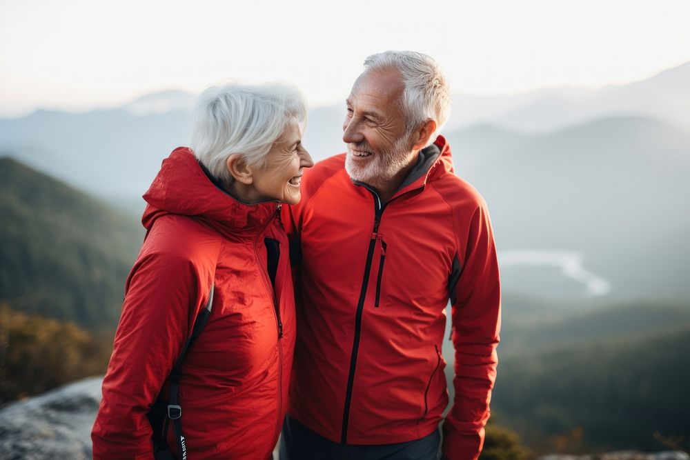 Elderly couple hiking portrait adult photo. AI generated Image by rawpixel.