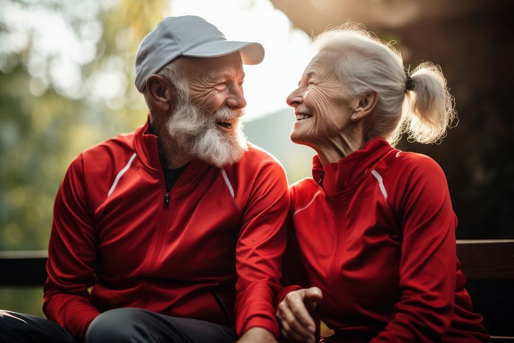 Elderly couple jokking laughing sports adult. AI generated Image by rawpixel.