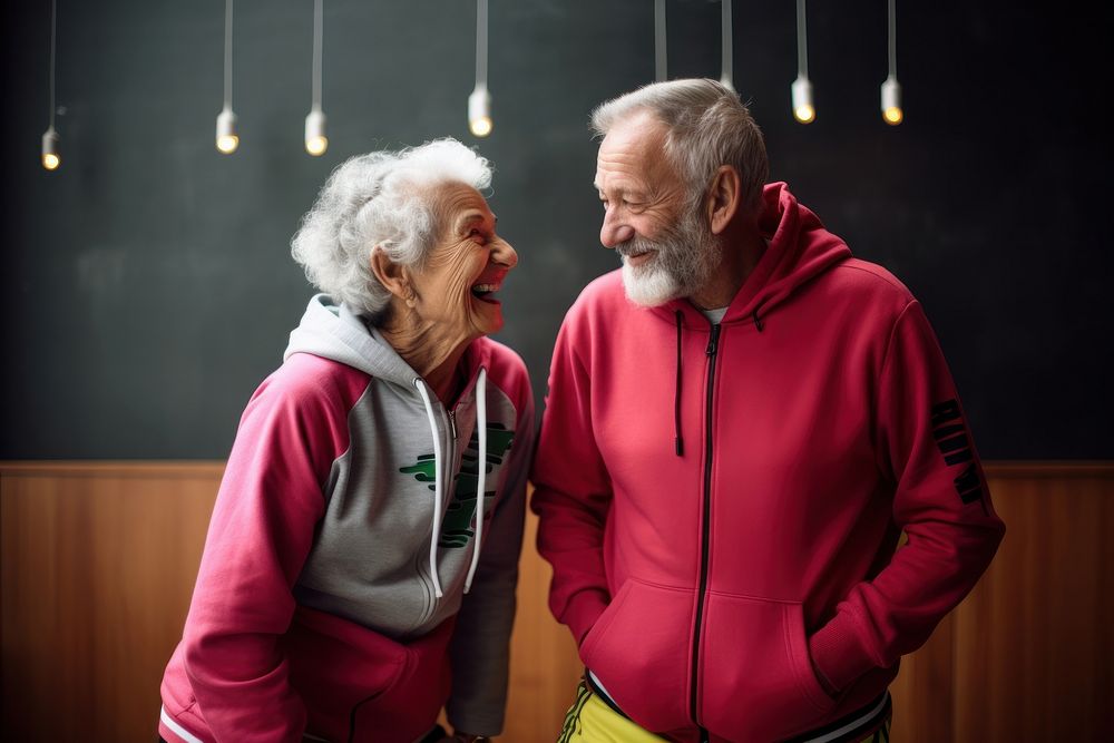 Elderly couple jokking sports adult happy. AI generated Image by rawpixel.