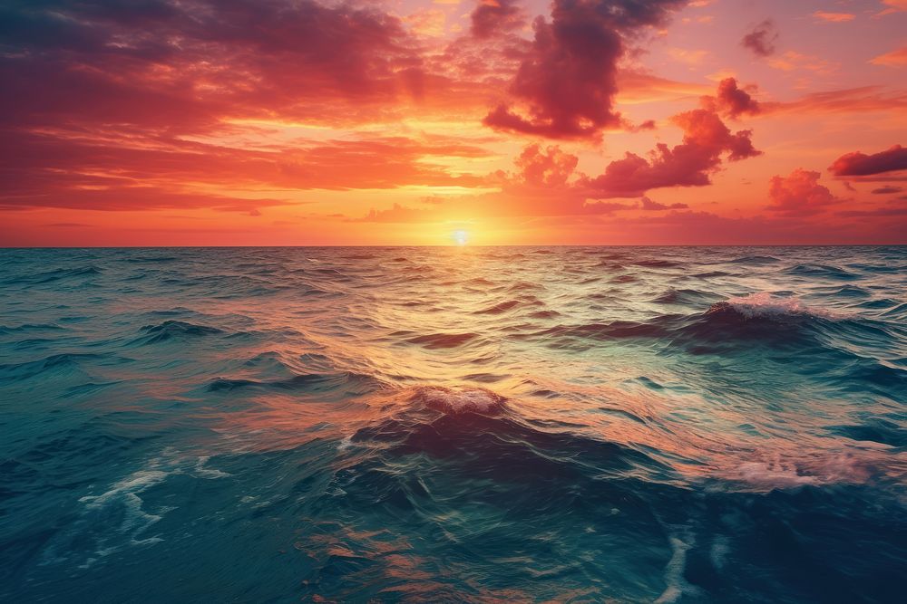 Beautiful sunset over sea outdoors horizon nature. AI generated Image by rawpixel.
