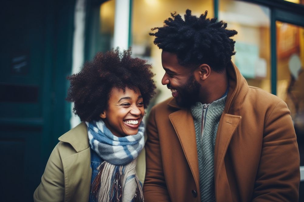 Black man and woman adult scarf happy. AI generated Image by rawpixel.