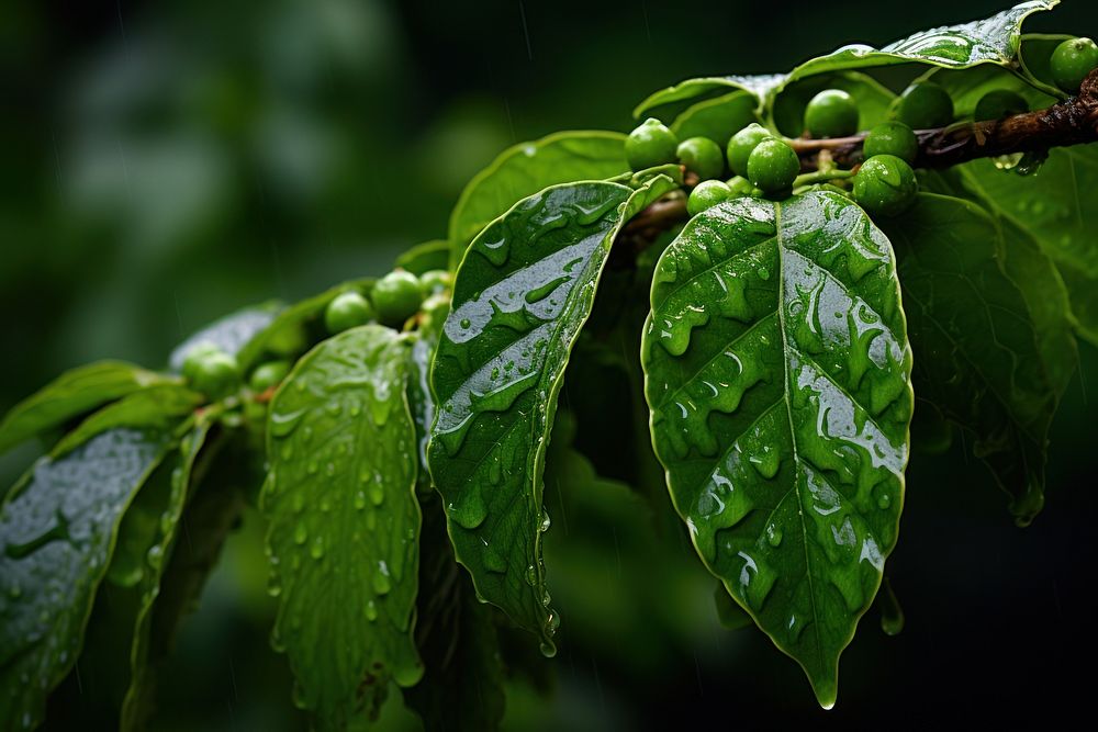 Coffee plant green leaf drop. AI generated Image by rawpixel.