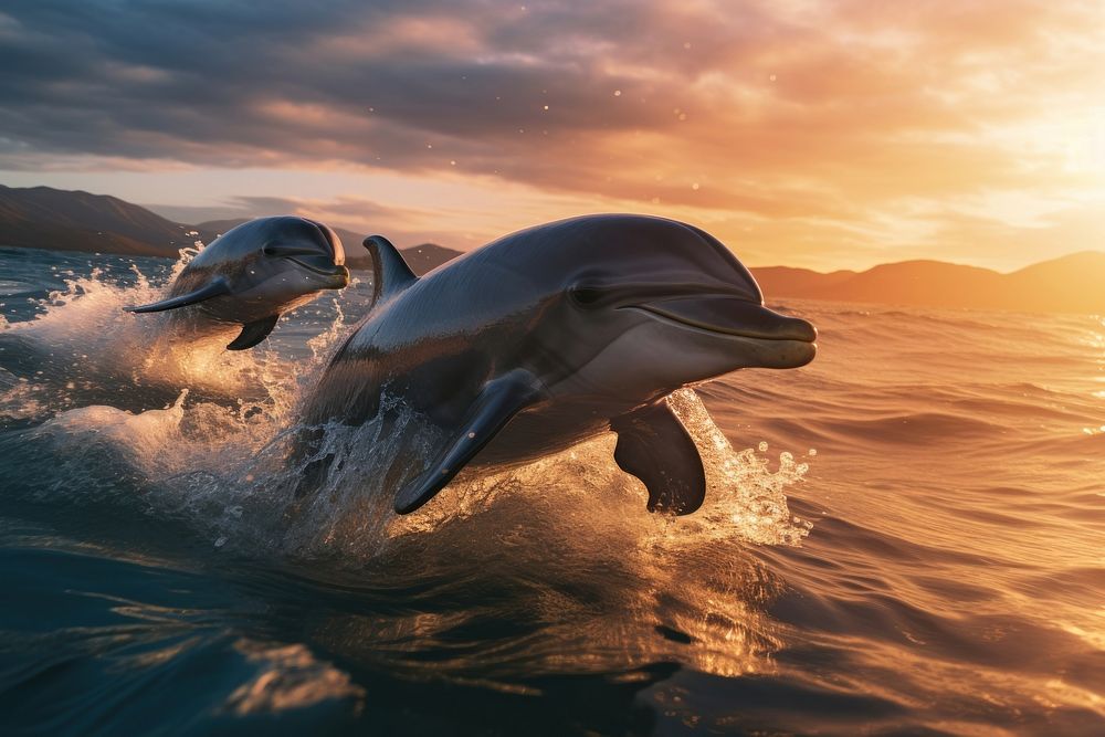 Dolphins dolphin swimming animal. AI generated Image by rawpixel.