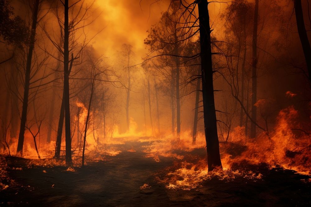Forest fire destruction landscape wildfire. AI generated Image by rawpixel.