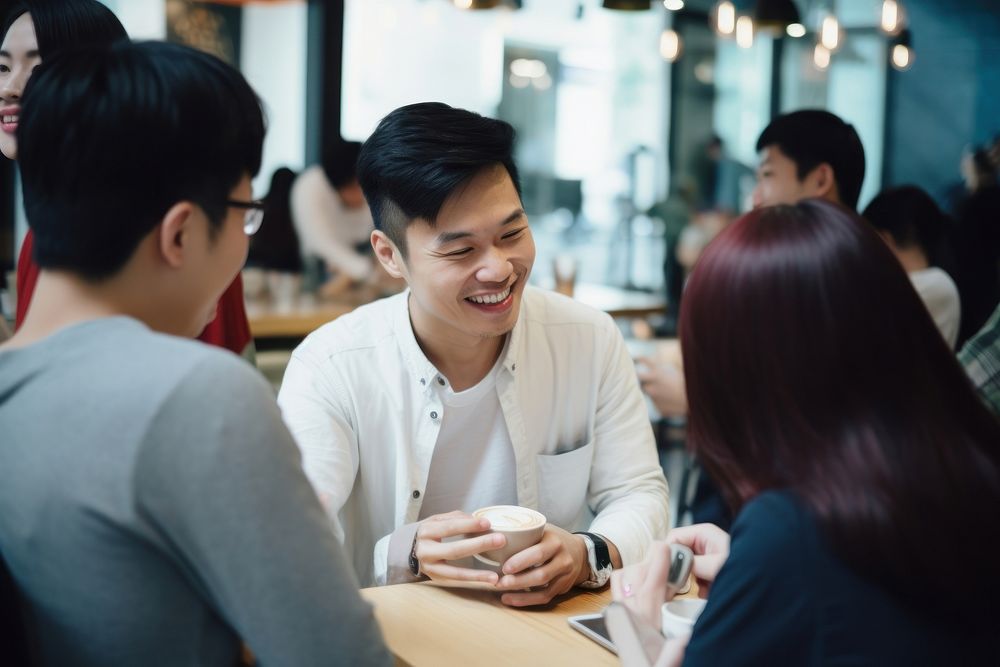 People taking a coffee break adult happy conversation. AI generated Image by rawpixel.
