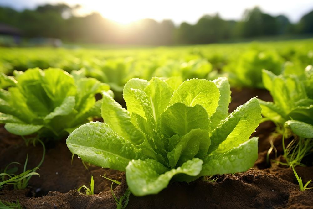 Lettuce field landscape vegetable. AI generated Image by rawpixel.