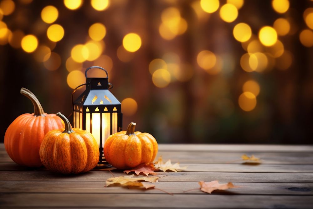 Border pumpkins and leaves halloween light table. AI generated Image by rawpixel.