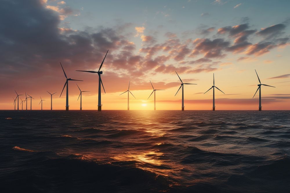Offshore wind turbines windmill outdoors machine. AI generated Image by rawpixel.