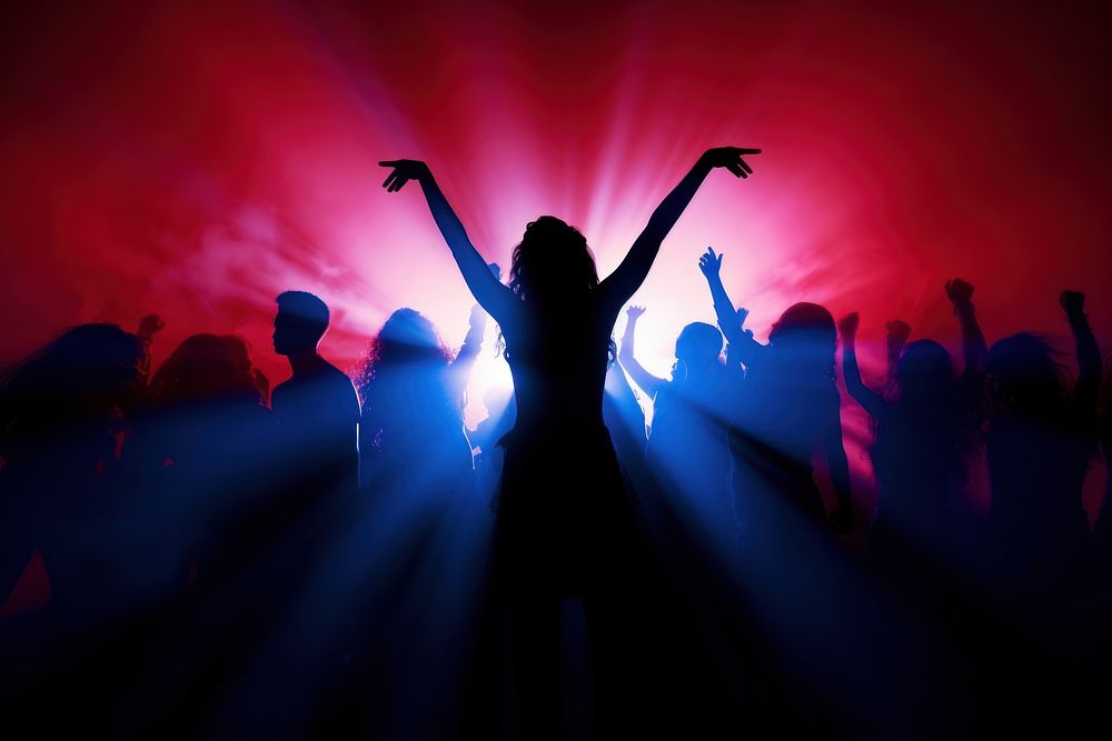 People dancing silhouette nightlife nightclub. 