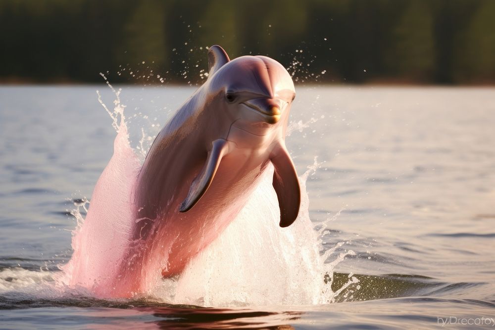 Pink dolphins animal mammal fish. AI generated Image by rawpixel.