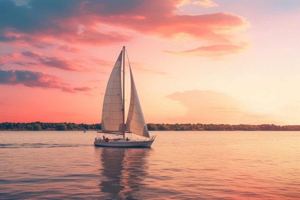 Sailboat at sunset outdoors horizon vehicle. AI generated Image by rawpixel.