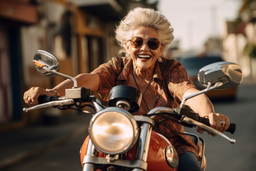 Senior woman photography motorcycle portrait. AI generated Image by rawpixel.