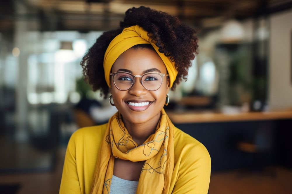 Smiling african woman portrait glasses bandana. AI generated Image by rawpixel.