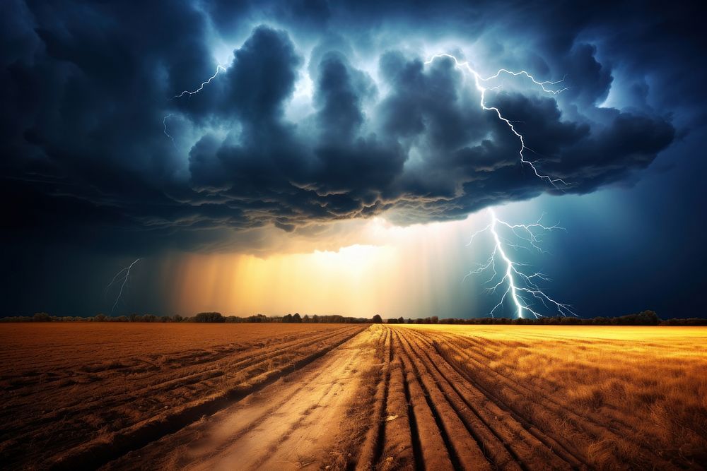 Stormy day lightning thunderstorm outdoors. AI generated Image by rawpixel.