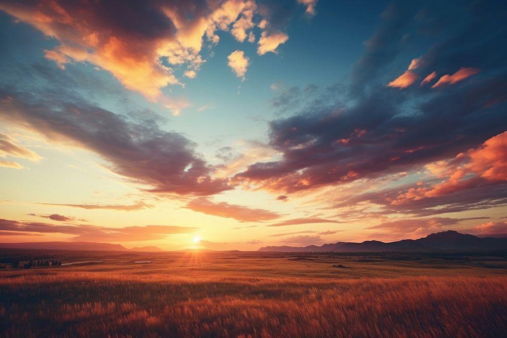 Sunset over countryside landscape outdoors horizon. 