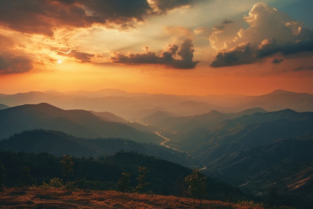 Mountains sunset landscape outdoors. AI generated Image by rawpixel.