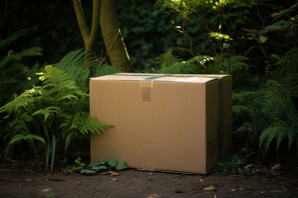 Cardboard box outdoors nature carton. AI generated Image by rawpixel.