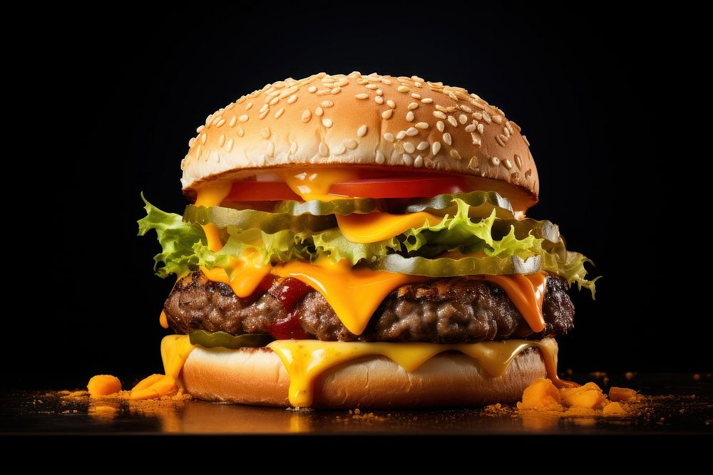 Cheeseburger food hamburger condiment. AI generated Image by rawpixel.