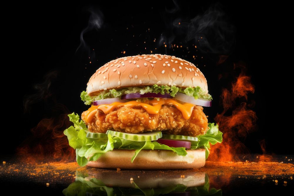 Chicken burger sesame food hamburger. AI generated Image by rawpixel.