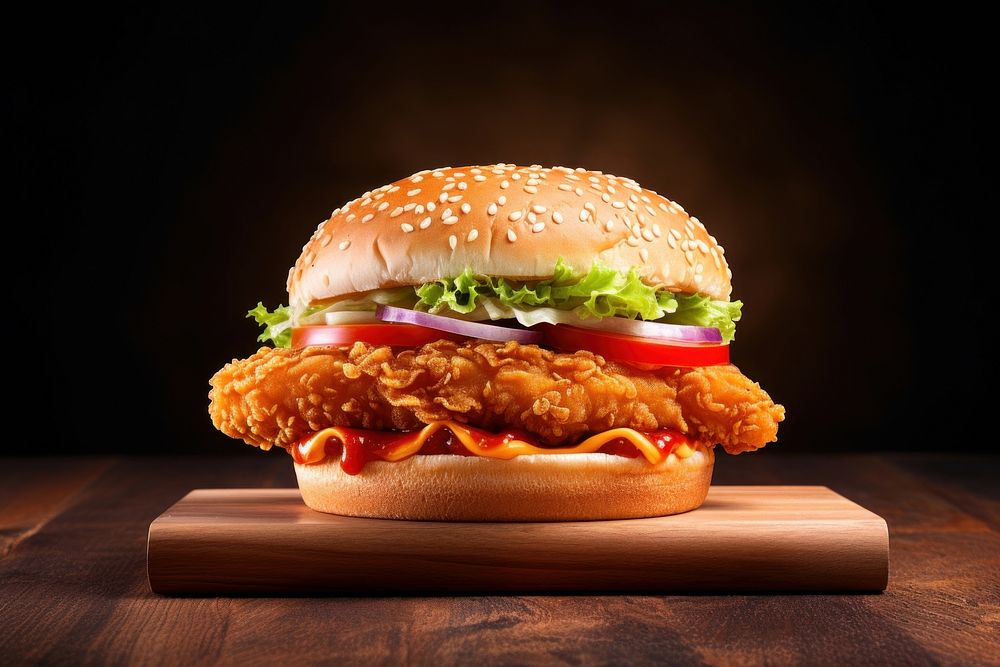 Chicken burger food hamburger vegetable. AI generated Image by rawpixel.