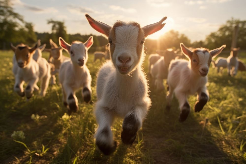 Herd of baby goats field livestock outdoors. AI generated Image by rawpixel.