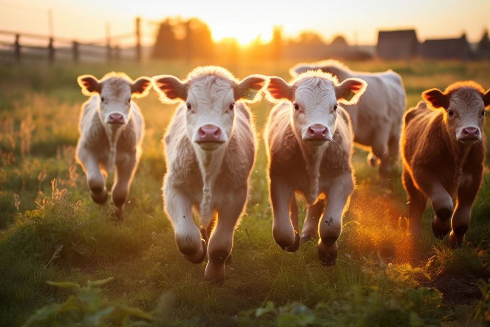 Herd of calves field livestock outdoors. AI generated Image by rawpixel.
