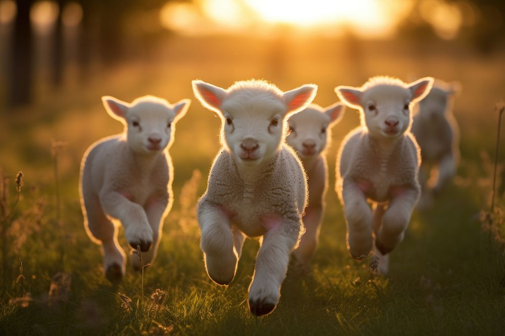 Herd of lambs livestock outdoors running. AI generated Image by rawpixel.