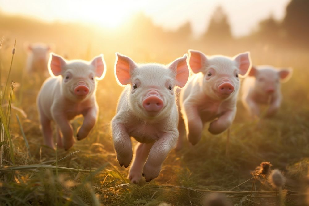 Herd of piglets outdoors animal mammal. AI generated Image by rawpixel.