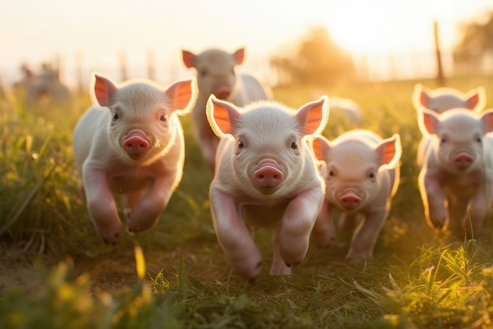 Herd of piglets animal mammal field. AI generated Image by rawpixel.