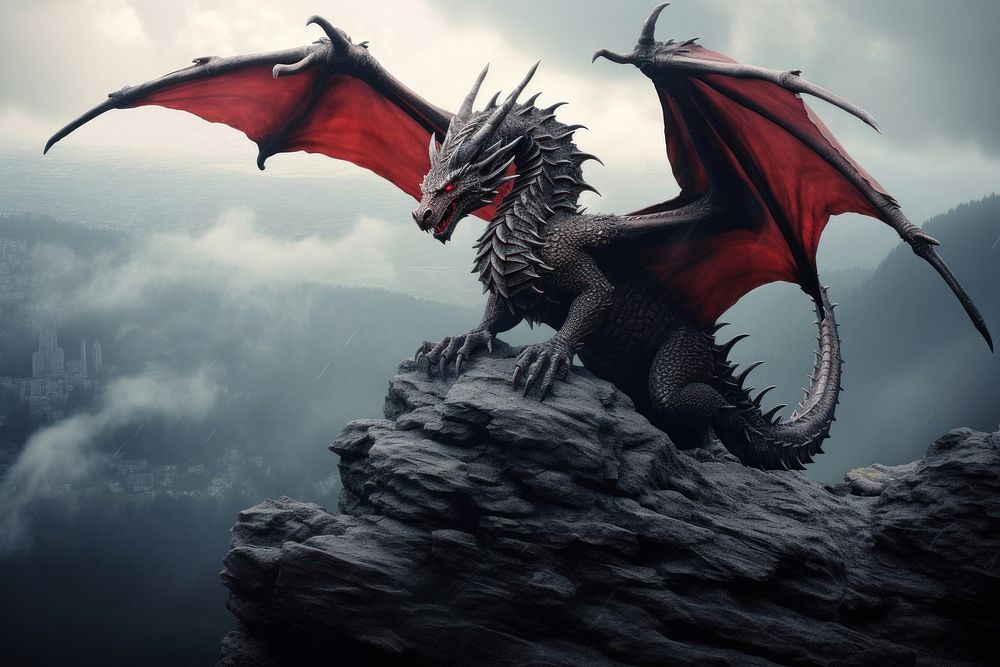 Dragon red mountain overcast. AI generated Image by rawpixel.