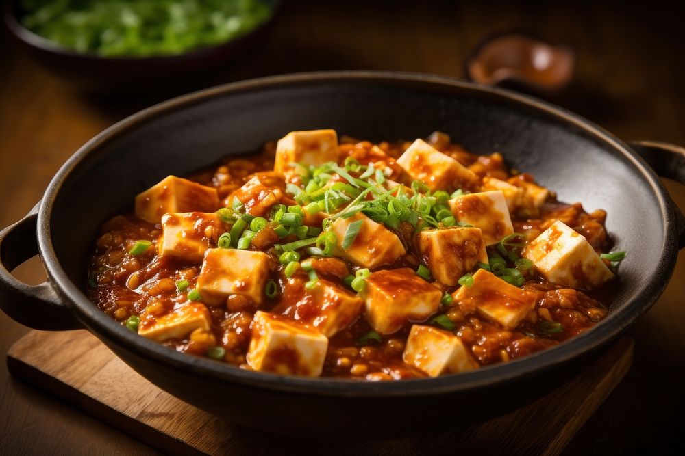 Mapo tofu food meal meat. AI generated Image by rawpixel.